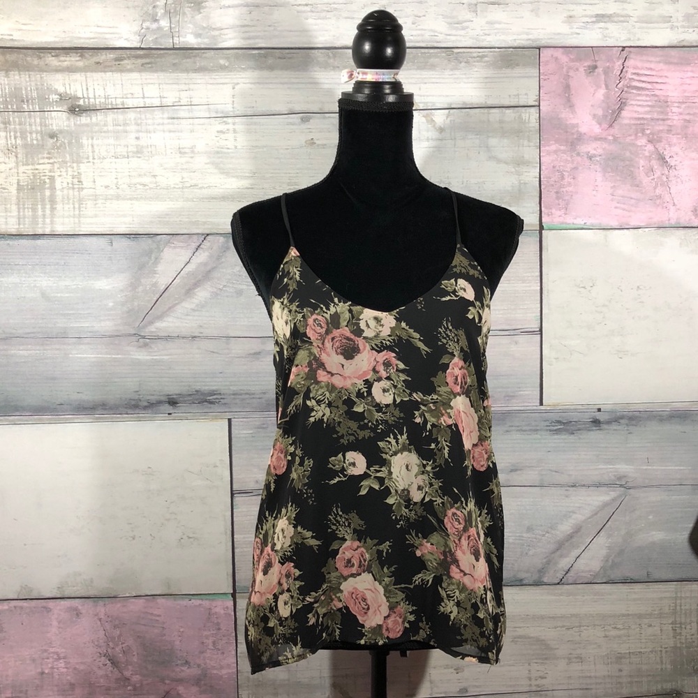 Q USA. Black with floral cami. Lined size Small